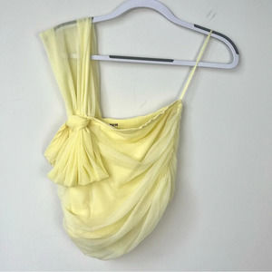 Anthropologie Sheer One-Shoulder Butter Yellow Draped Top